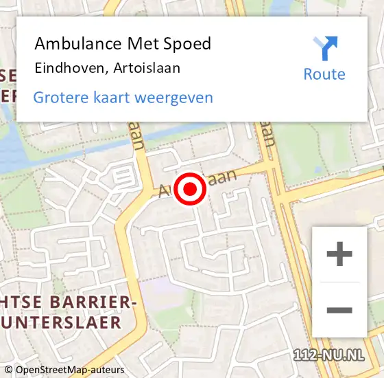 Locatie op kaart van de 112 melding: Ambulance Met Spoed Naar Eindhoven, Artoislaan op 15 april 2020 16:42