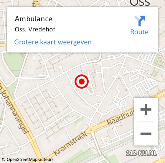 Locatie op kaart van de 112 melding: Ambulance Oss, Vredehof op 15 april 2020 18:40