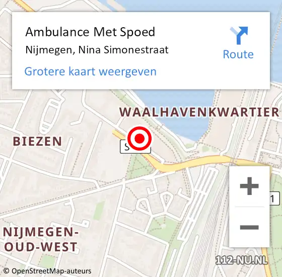 Locatie op kaart van de 112 melding: Ambulance Met Spoed Naar Nijmegen, Nina Simonestraat op 15 april 2020 19:19