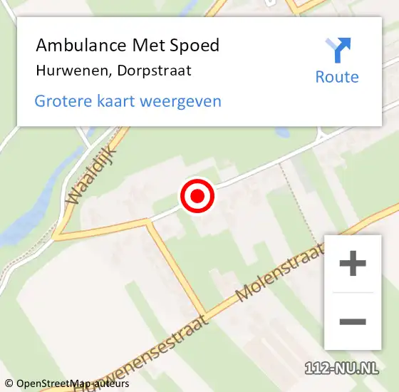 Locatie op kaart van de 112 melding: Ambulance Met Spoed Naar Hurwenen, Dorpstraat op 15 april 2020 20:52