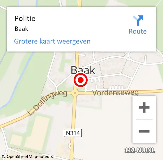 Locatie op kaart van de 112 melding: Politie Baak op 15 april 2020 21:31