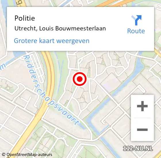 Locatie op kaart van de 112 melding: Politie Utrecht, Louis Bouwmeesterlaan op 16 april 2020 10:03