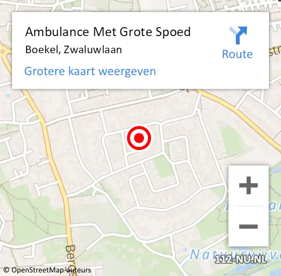 Locatie op kaart van de 112 melding: Ambulance Met Grote Spoed Naar Boekel, Zwaluwlaan op 16 april 2020 10:17