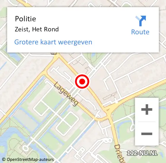 Locatie op kaart van de 112 melding: Politie Zeist, Het Rond op 16 april 2020 11:07