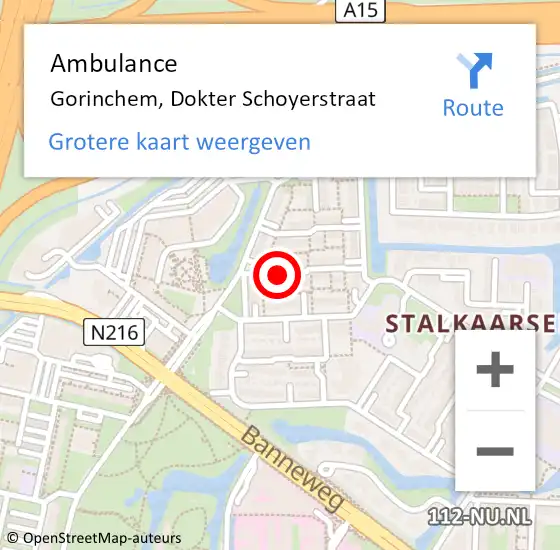 Locatie op kaart van de 112 melding: Ambulance Gorinchem, Dokter Schoyerstraat op 16 april 2020 11:37