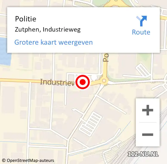 Locatie op kaart van de 112 melding: Politie Zutphen, Industrieweg op 16 april 2020 12:02