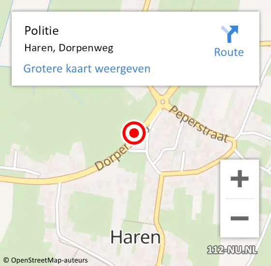 Locatie op kaart van de 112 melding: Politie Haren, Dorpenweg op 16 april 2020 12:12