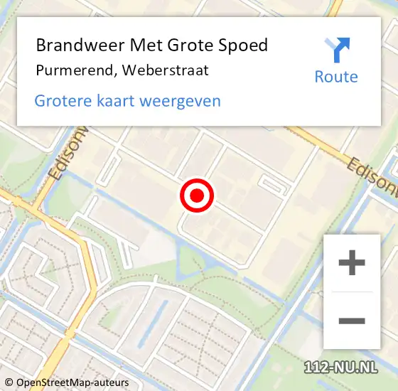 Locatie op kaart van de 112 melding: Brandweer Met Grote Spoed Naar Purmerend, Weberstraat op 16 april 2020 12:14