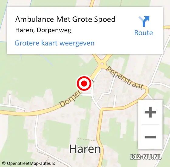 Locatie op kaart van de 112 melding: Ambulance Met Grote Spoed Naar Haren, Dorpenweg op 16 april 2020 12:16