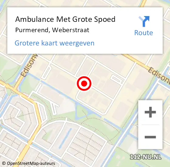 Locatie op kaart van de 112 melding: Ambulance Met Grote Spoed Naar Purmerend, Weberstraat op 16 april 2020 12:26