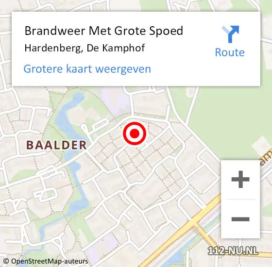 Locatie op kaart van de 112 melding: Brandweer Met Grote Spoed Naar Hardenberg, De Kamphof op 30 september 2013 20:02