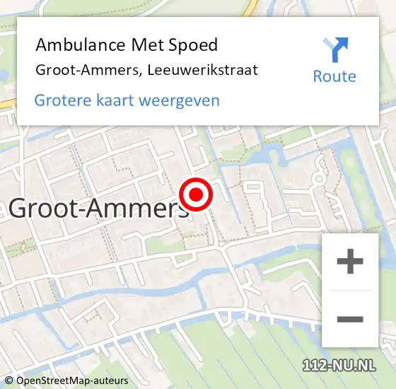 Locatie op kaart van de 112 melding: Ambulance Met Spoed Naar Groot-Ammers, Leeuwerikstraat op 16 april 2020 14:50