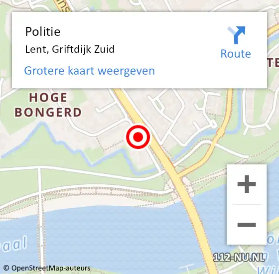 Locatie op kaart van de 112 melding: Politie Lent, Griftdijk Zuid op 16 april 2020 15:09