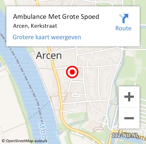 Locatie op kaart van de 112 melding: Ambulance Met Grote Spoed Naar Arcen, Kerkstraat op 16 april 2020 15:42