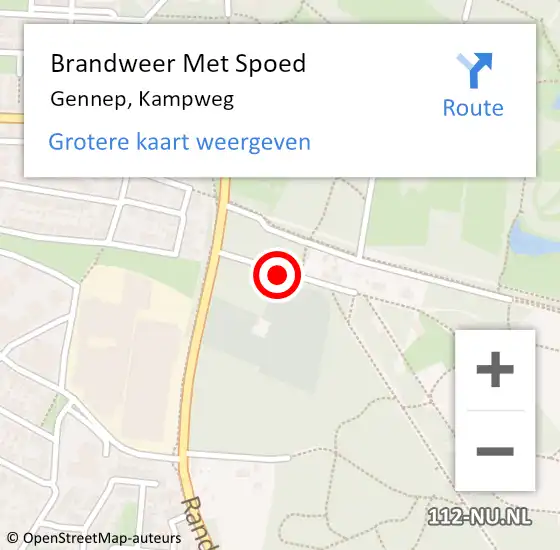 Locatie op kaart van de 112 melding: Brandweer Met Spoed Naar Gennep, Kampweg op 16 april 2020 16:41