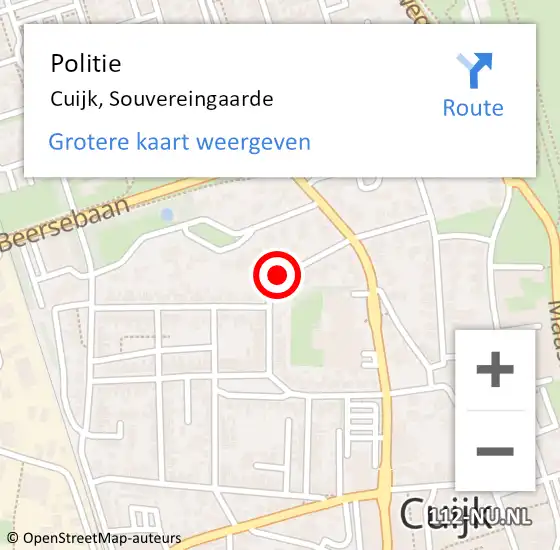 Locatie op kaart van de 112 melding: Politie Cuijk, Souvereingaarde op 16 april 2020 17:23