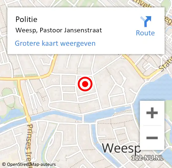 Locatie op kaart van de 112 melding: Politie Weesp, Pastoor Jansenstraat op 16 april 2020 18:03