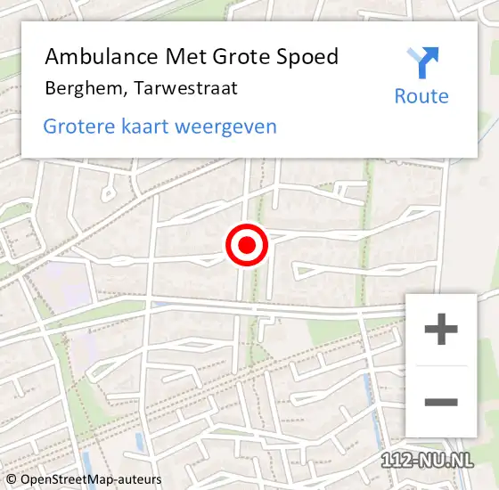 Locatie op kaart van de 112 melding: Ambulance Met Grote Spoed Naar Berghem, Tarwestraat op 16 april 2020 20:57