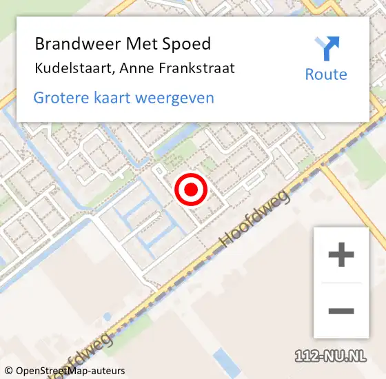 Locatie op kaart van de 112 melding: Brandweer Met Spoed Naar Kudelstaart, Anne Frankstraat op 16 april 2020 21:27