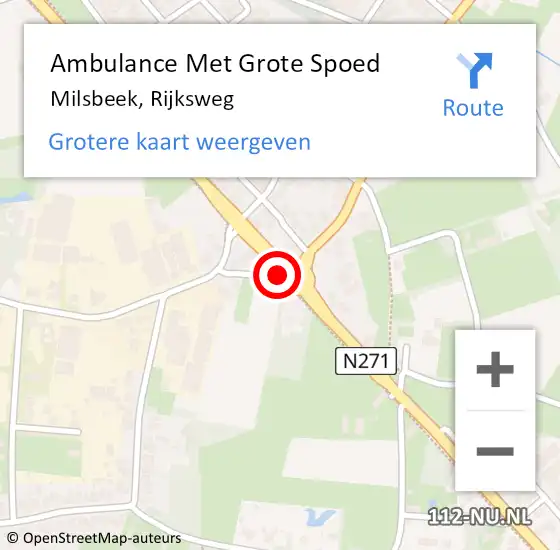 Locatie op kaart van de 112 melding: Ambulance Met Grote Spoed Naar Milsbeek, Rijksweg op 16 april 2020 21:51
