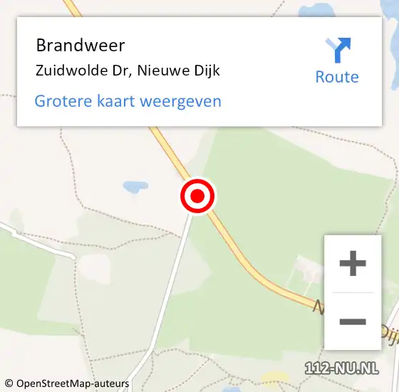 Locatie op kaart van de 112 melding: Brandweer Zuidwolde Dr, Nieuwe Dijk op 16 april 2020 22:32