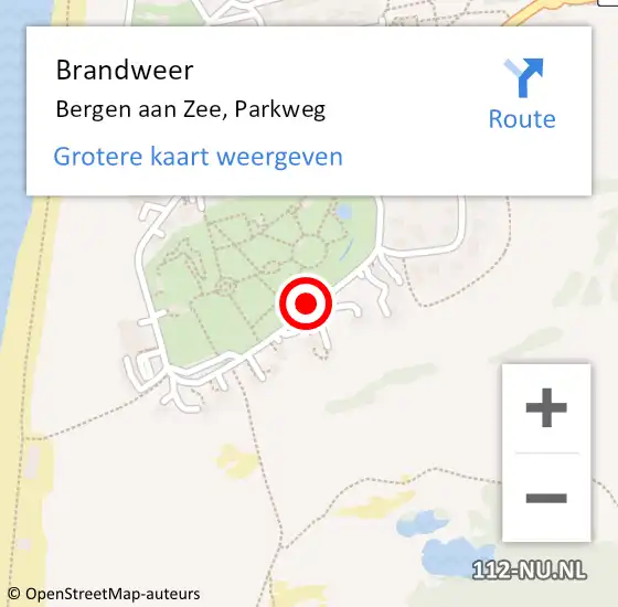 Locatie op kaart van de 112 melding: Brandweer Bergen aan Zee, Parkweg op 17 april 2020 06:36