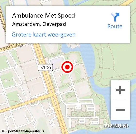 Locatie op kaart van de 112 melding: Ambulance Met Spoed Naar Amsterdam, Oeverpad op 17 april 2020 07:29