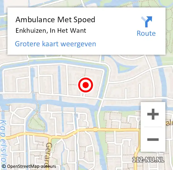 Locatie op kaart van de 112 melding: Ambulance Met Spoed Naar Enkhuizen, In Het Want op 17 april 2020 10:17