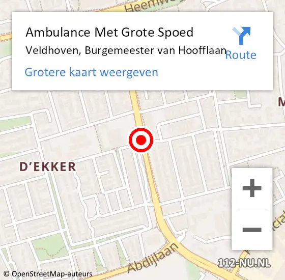 Locatie op kaart van de 112 melding: Ambulance Met Grote Spoed Naar Veldhoven, Burg Van Hoofflaan op 17 april 2020 10:25