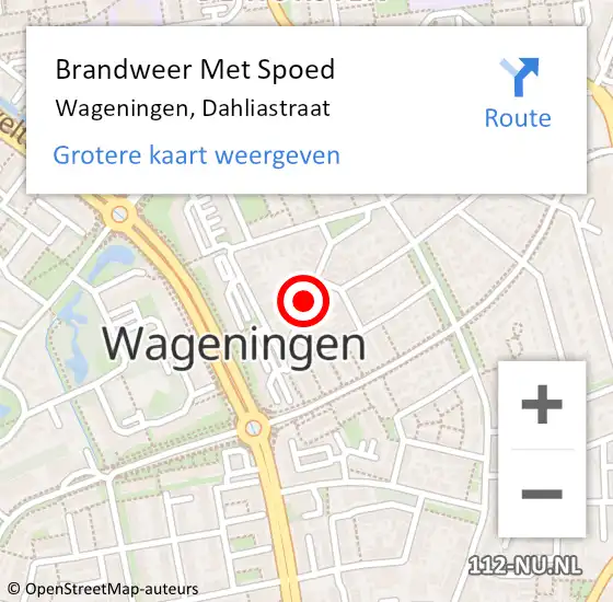 Locatie op kaart van de 112 melding: Brandweer Met Spoed Naar Wageningen, Dahliastraat op 17 april 2020 11:29