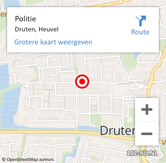 Locatie op kaart van de 112 melding: Politie Druten, Heuvel op 17 april 2020 13:05