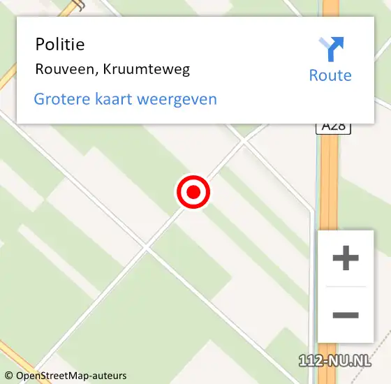 Locatie op kaart van de 112 melding: Politie Rouveen, Kruumteweg op 17 april 2020 16:06