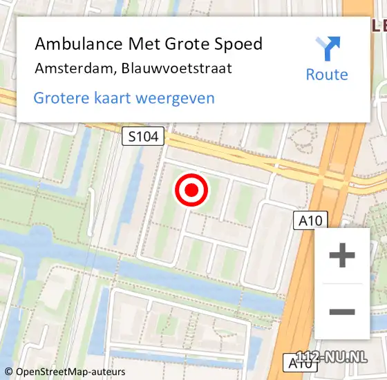 Locatie op kaart van de 112 melding: Ambulance Met Grote Spoed Naar Amsterdam, Blauwvoetstraat op 17 april 2020 16:15