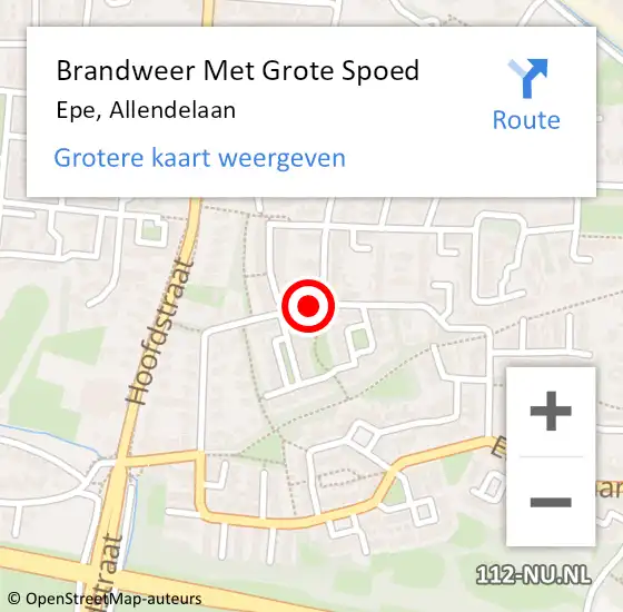 Locatie op kaart van de 112 melding: Brandweer Met Grote Spoed Naar Epe, Allendelaan op 17 april 2020 16:45