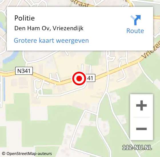 Locatie op kaart van de 112 melding: Politie Den Ham Ov, Vriezendijk op 17 april 2020 19:54