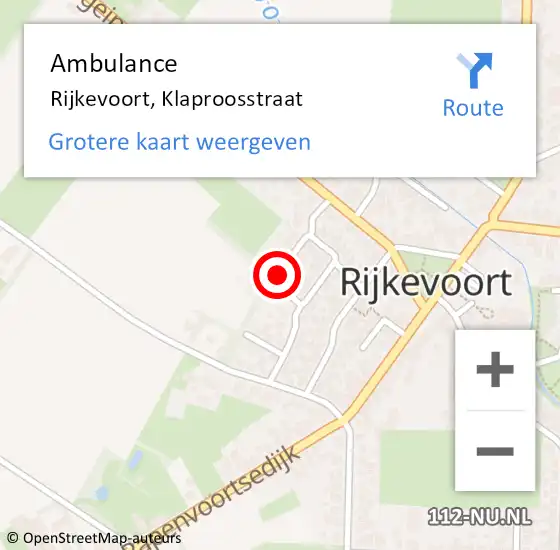 Locatie op kaart van de 112 melding: Ambulance Rijkevoort, Klaproosstraat op 17 april 2020 20:52