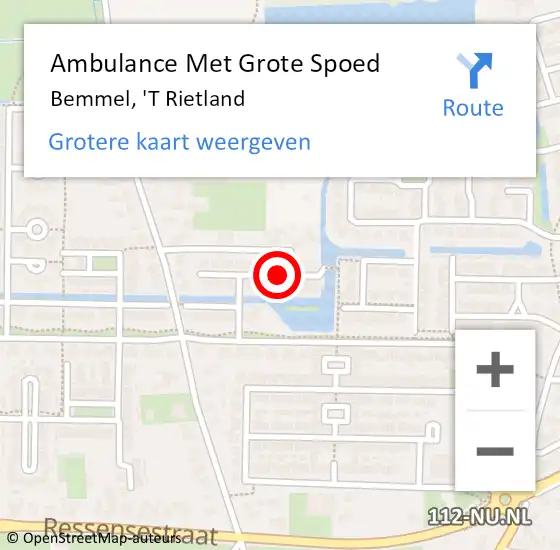 Locatie op kaart van de 112 melding: Ambulance Met Grote Spoed Naar Bemmel, 't Rietland op 17 april 2020 21:42