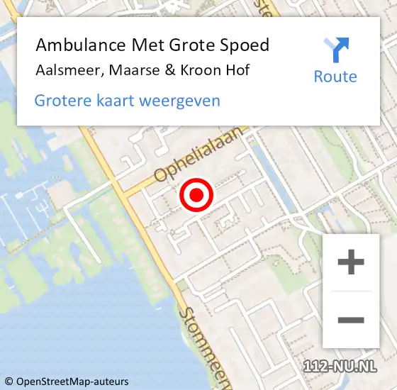 Locatie op kaart van de 112 melding: Ambulance Met Grote Spoed Naar Aalsmeer, Maarse & Kroon Hof op 17 april 2020 22:43