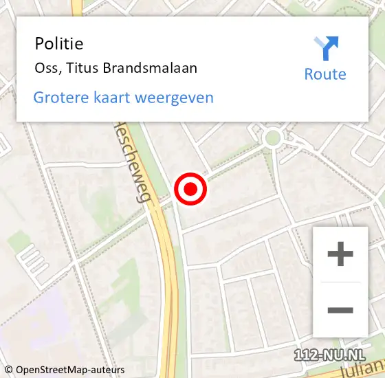 Locatie op kaart van de 112 melding: Politie Oss, Titus Brandsmaplein op 17 april 2020 23:06