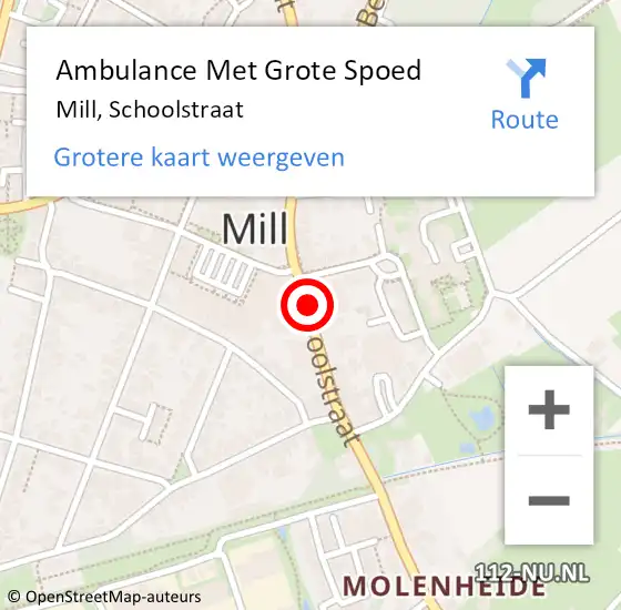 Locatie op kaart van de 112 melding: Ambulance Met Grote Spoed Naar Mill, Schoolstraat op 18 april 2020 00:19