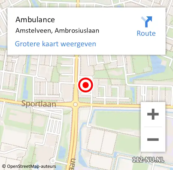 Locatie op kaart van de 112 melding: Ambulance Amstelveen, Ambrosiuslaan op 18 april 2020 02:07