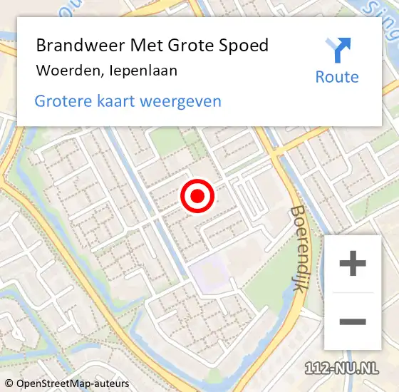 Locatie op kaart van de 112 melding: Brandweer Met Grote Spoed Naar Woerden, Iepenlaan op 18 april 2020 03:03