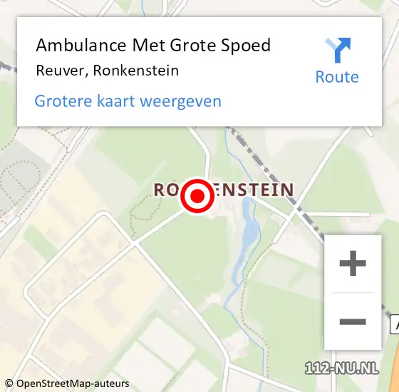 Locatie op kaart van de 112 melding: Ambulance Met Grote Spoed Naar Reuver, Ronkenstein op 18 april 2020 07:33