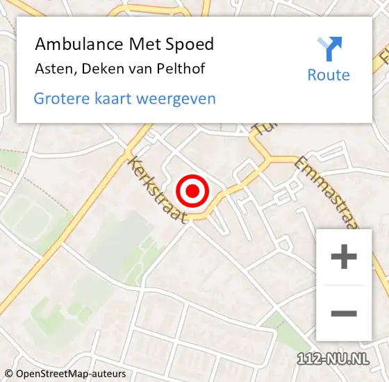 Locatie op kaart van de 112 melding: Ambulance Met Spoed Naar Asten, Deken van Pelthof op 18 april 2020 09:42