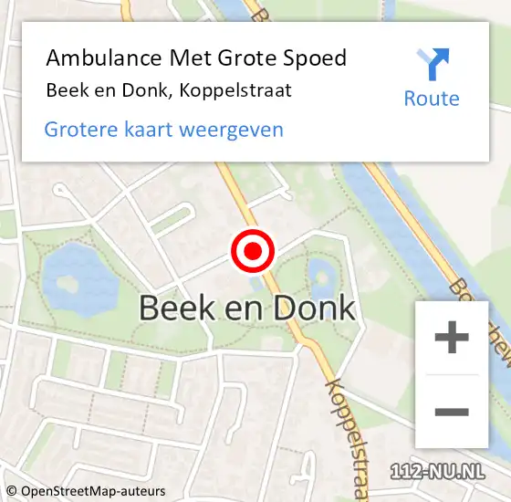 Locatie op kaart van de 112 melding: Ambulance Met Grote Spoed Naar Beek en Donk, Koppelstraat op 18 april 2020 11:15