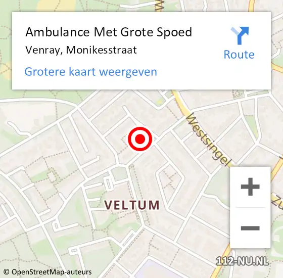 Locatie op kaart van de 112 melding: Ambulance Met Grote Spoed Naar Venray, Monikesstraat op 4 mei 2014 11:30