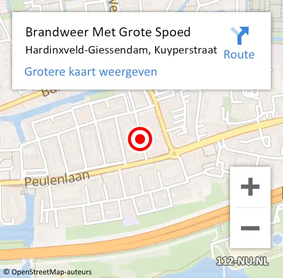 Locatie op kaart van de 112 melding: Brandweer Met Grote Spoed Naar Hardinxveld-Giessendam, Kuyperstraat op 18 april 2020 12:06