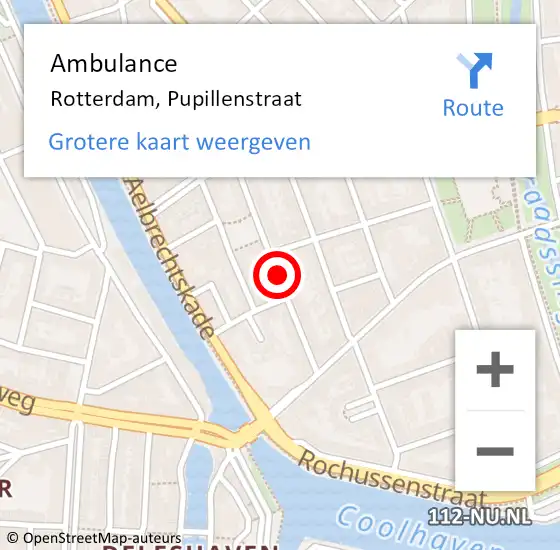 Locatie op kaart van de 112 melding: Ambulance Rotterdam, Pupillenstraat op 18 april 2020 12:23