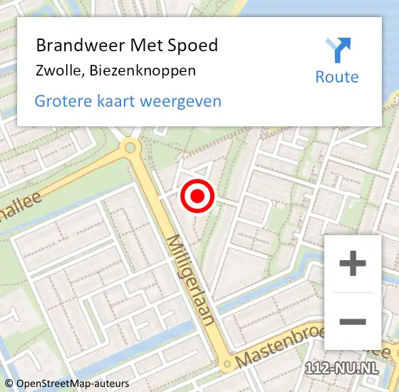 Locatie op kaart van de 112 melding: Brandweer Met Spoed Naar Zwolle, Biezenknoppen op 18 april 2020 12:48