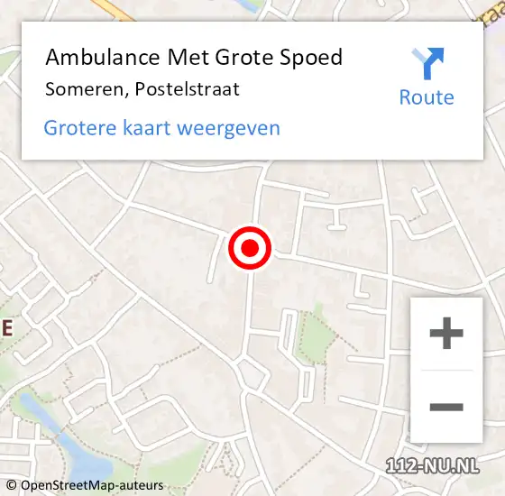 Locatie op kaart van de 112 melding: Ambulance Met Grote Spoed Naar Someren, Postelstraat op 18 april 2020 13:40